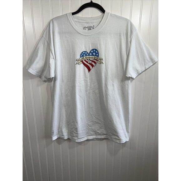 All American Grrrl Girl Big Dogs Tee Shirt Size Large White Heart Flag - Picture 1 of 7